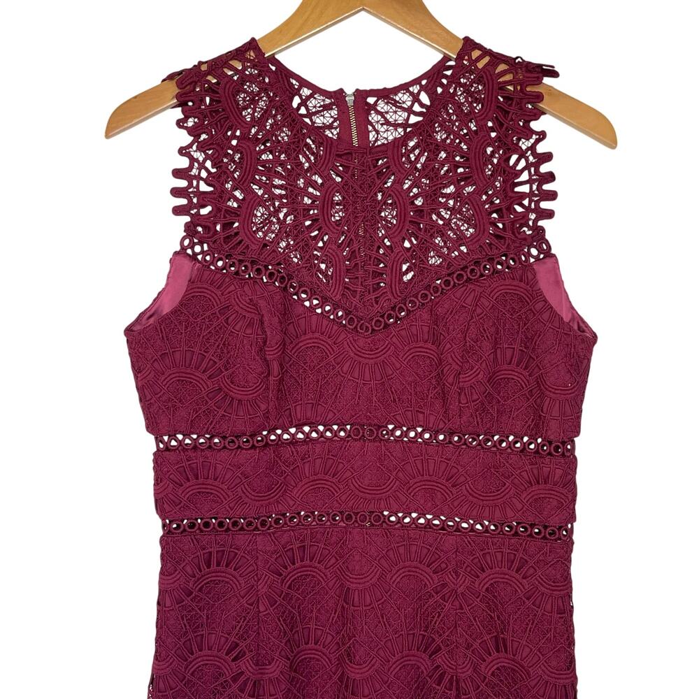 BARDOT Women’s Burgundy Lace Sheath Dress size 8/medium - Picture 3 of 7